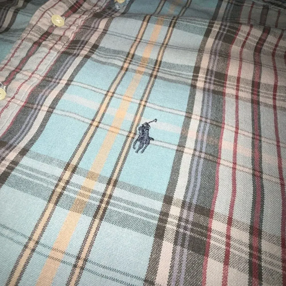 UEC Ralph Lauren BLAKE 100% COTTON BLUE GREY Plaid Shirt SZ LARGE